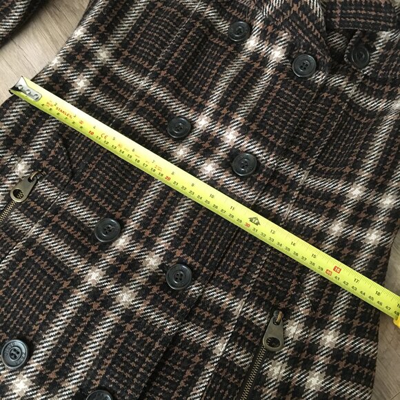 Zara Long Plaid Houndstooth Double Breasted Trench Jacket - Picture 13 of 16